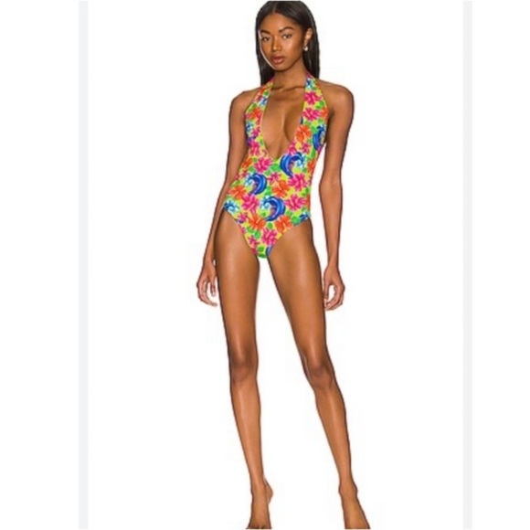 Frankie's Bikinis Floral One Piece Swimsuit - Pink and Blue - Picture 3 of 13